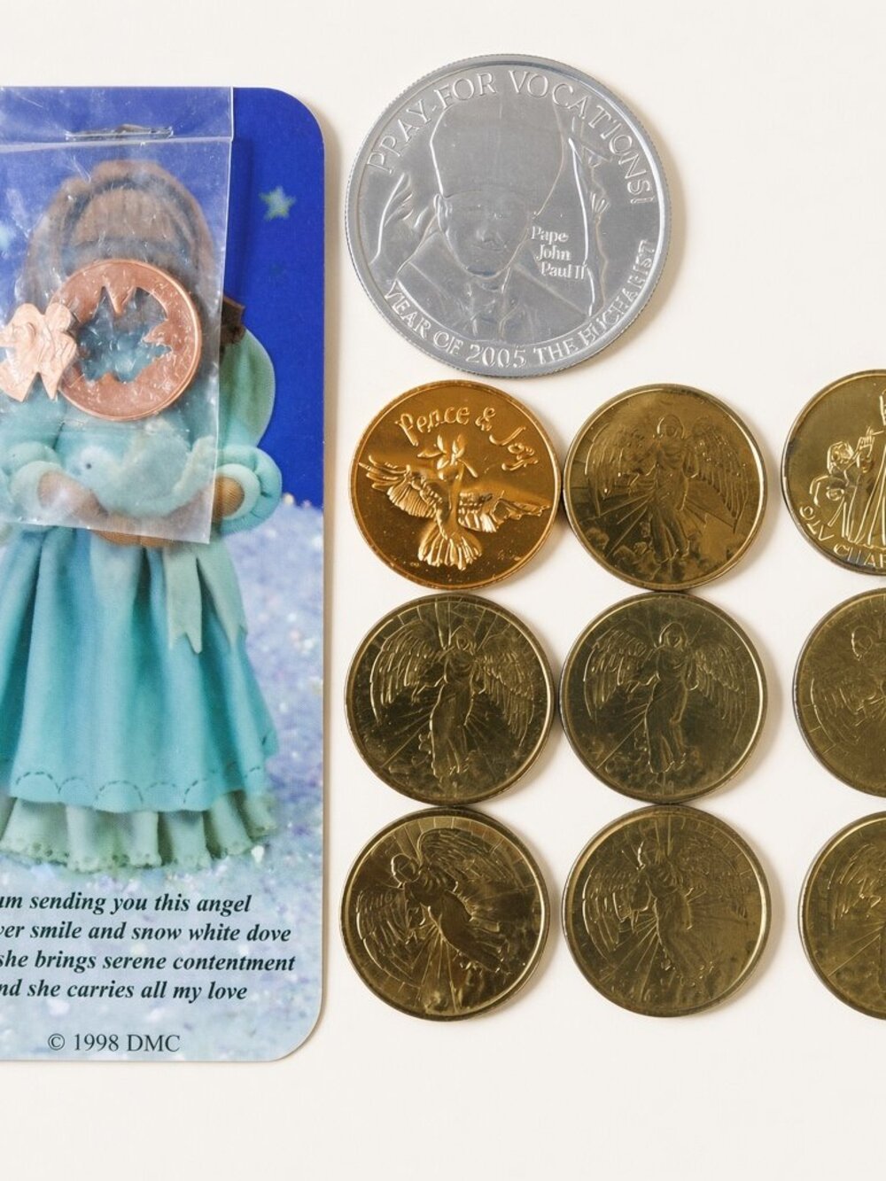 Catholic Angel Collector Pocket Tokens Lot of 11 Religious Coins Vintage